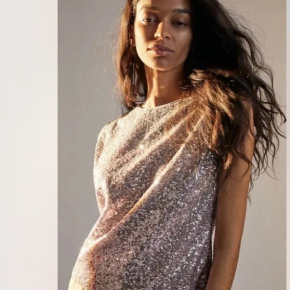 Anthropologie Fatima Sequin Top NWT 4 Ombre Pink - Picture 3 of 10